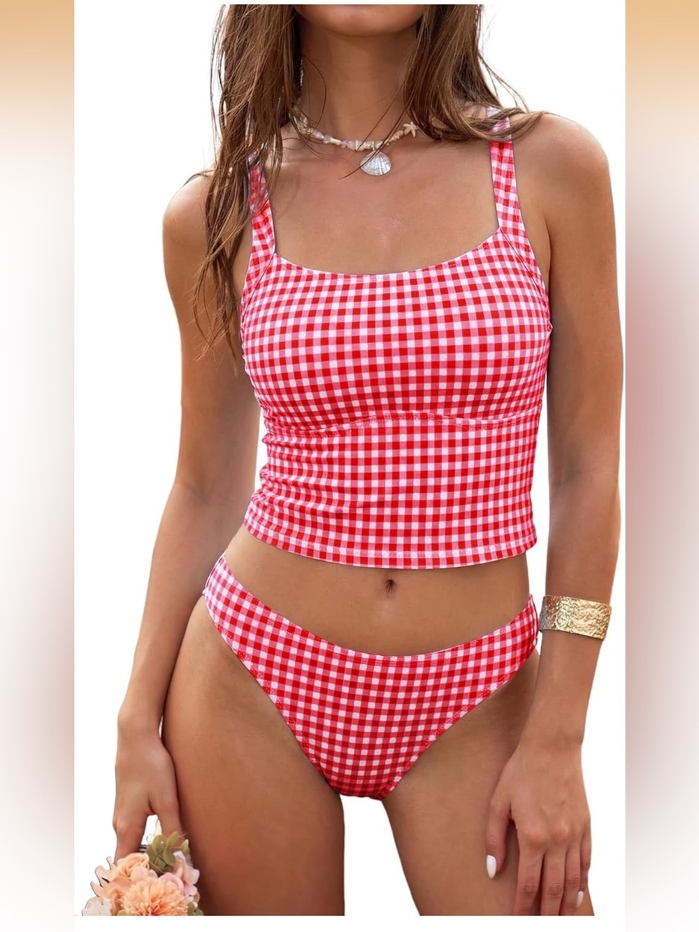Tankini Two Piece Tummy Control Ruched Tankini Tops with High Waist Bottom M
